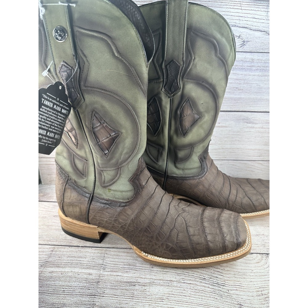 Tanner Mark Men's Exotic Leather Genuine Caiman Oak Boots Size 12 NWB $550